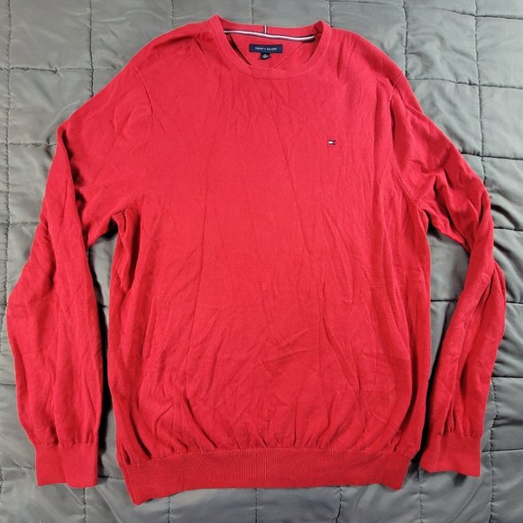 Tommy Hilfiger Mens 2XL Red Solid Crewneck Sweater Pullover Long Sleeve Comfort - Picture 1 of 9